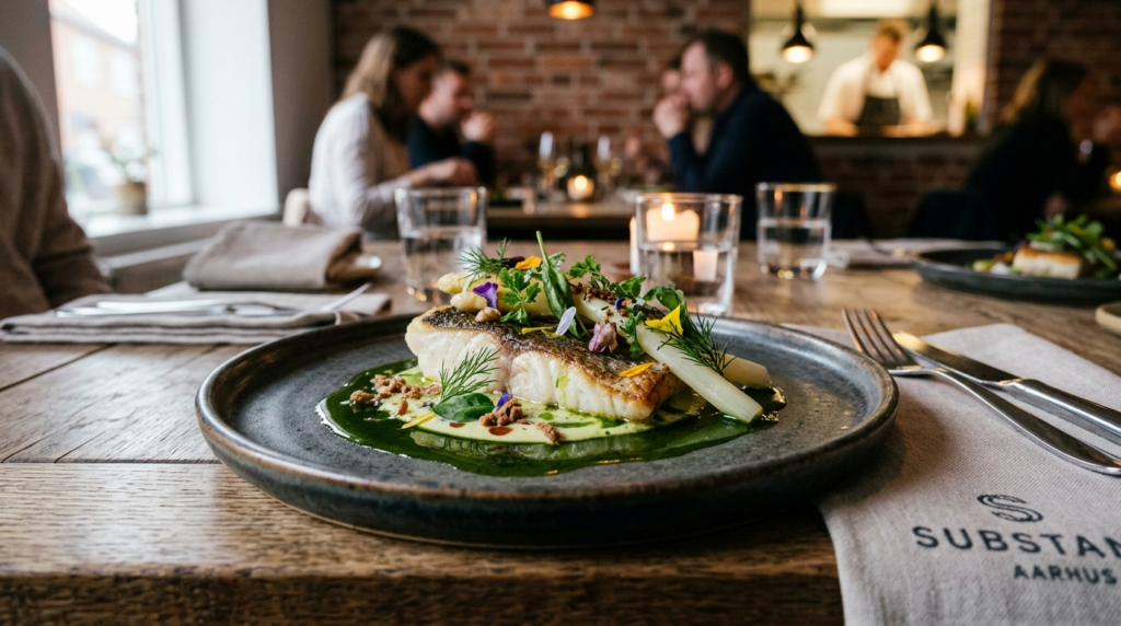 Close-up professional food photography of artfully plated No