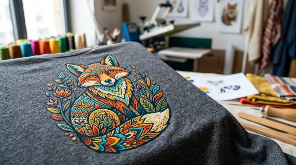Close-up detail shot of high-quality textile printing on pre